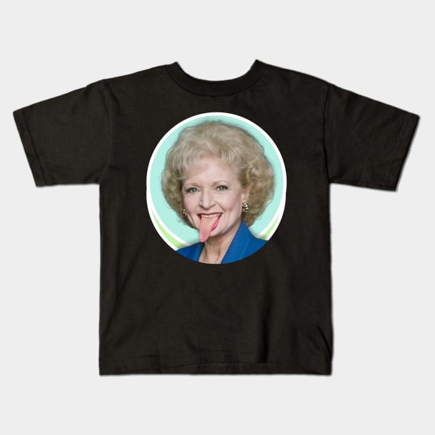 Betty White Tongue Out Kids T-Shirt by Indecent Designs